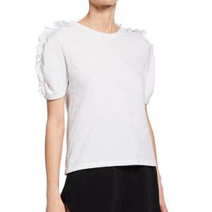 A.L.C. Georgie White Ruffle Puff-Sleeve Tee L